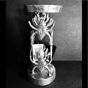 Halloween Silver Metal Spiders Tall Candle Holder